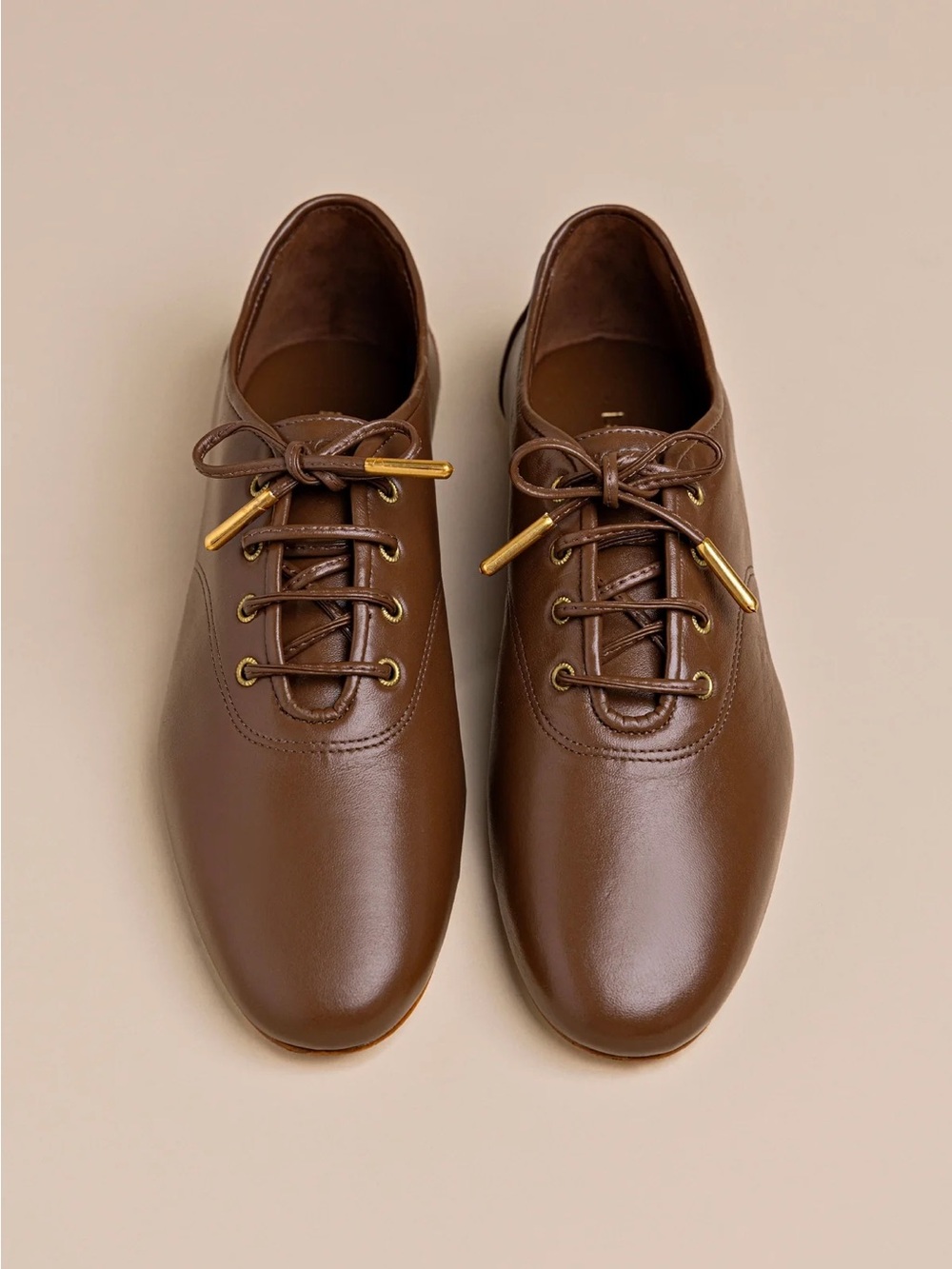 Larroude Brown Leather Lace-Up Flats, 8.5